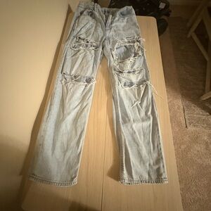 Womens Light Blue Distressed Jeans